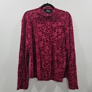 NINA PARKER Sheer Velvet Leopard Flock Mock Neck Top Pink Plus Size Women 2X